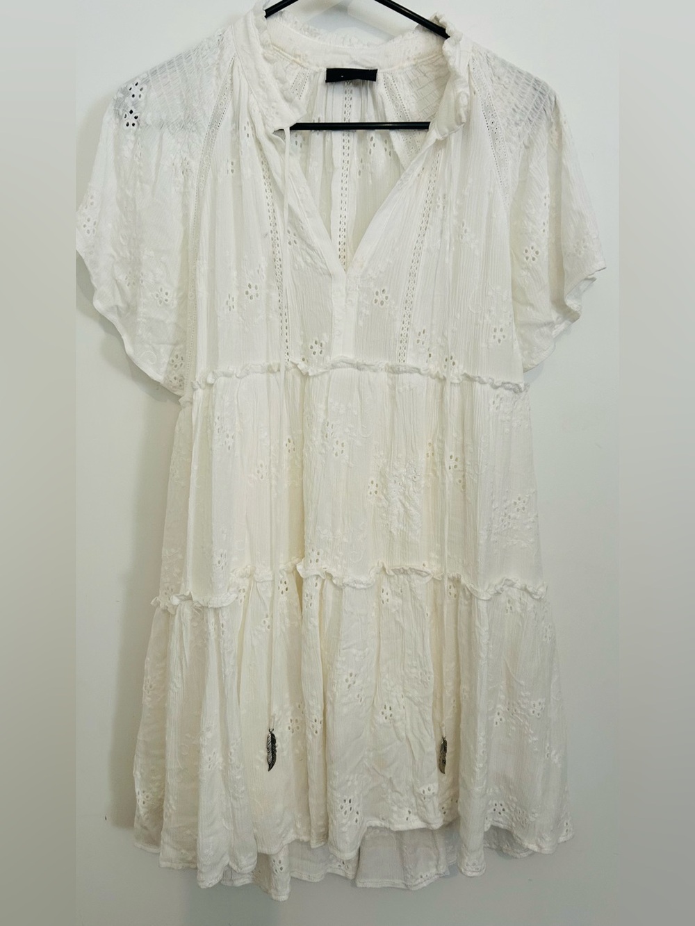 Vici White Eyelet Tiered Mini Dress